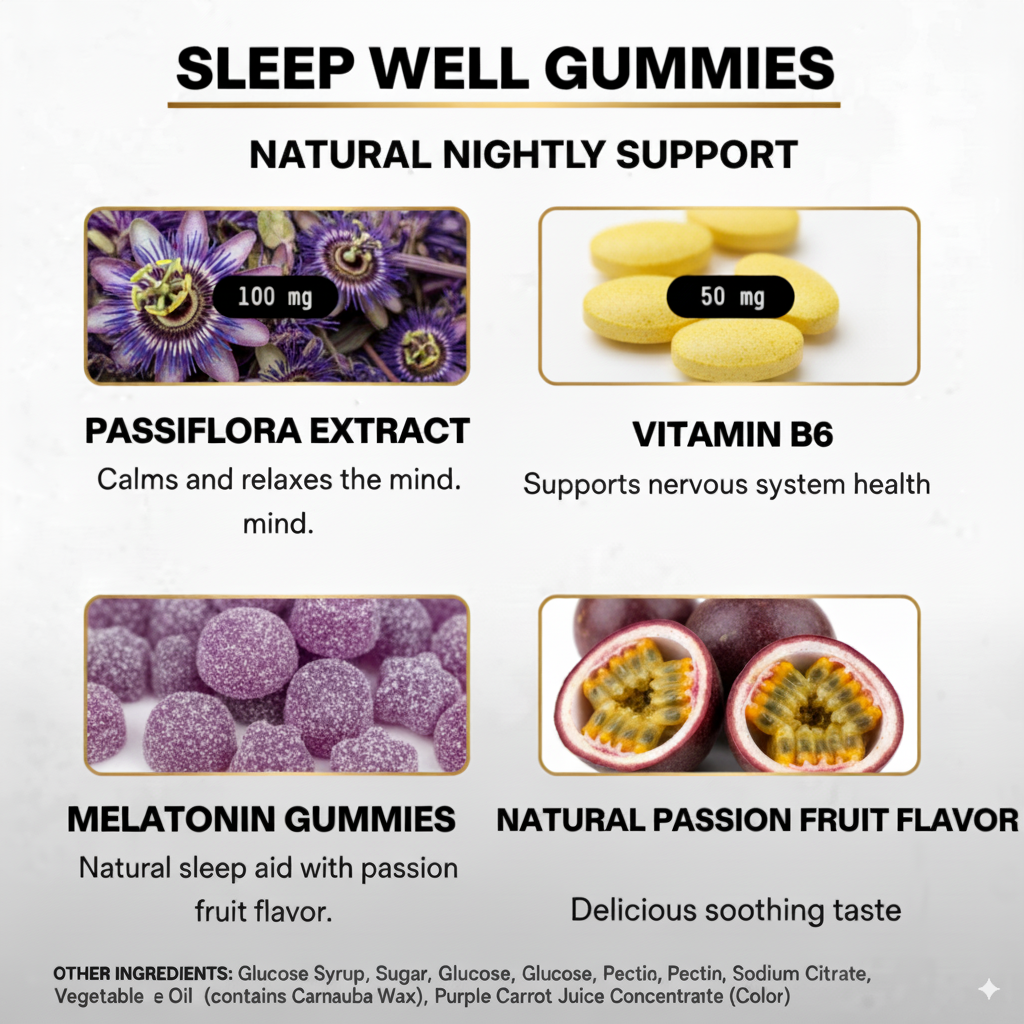 Sleep Well Gummies – Support Restful Sleep & REM Recovery | Melatonin & Passionfruit | 60 Gummies | Made in USA