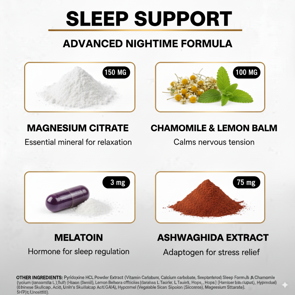 Sleep Support – Relaxation & Deep Sleep Aid | Melatonin, Magnesium & Herbal Blend | 60 Capsules | Made in USA