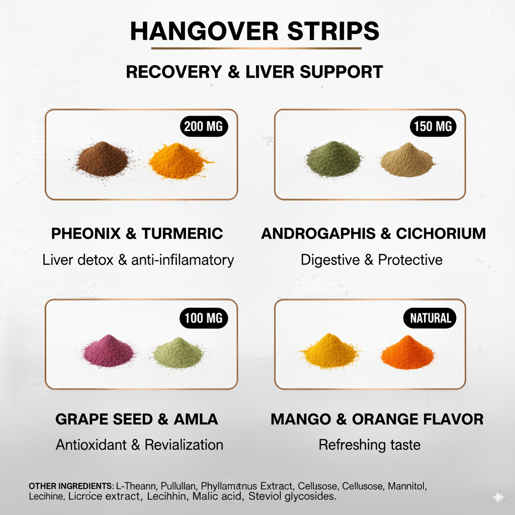 Hangover Strips – Fast Recovery, Wellness & Cognitive Support | Ayurvedic Herbs, Mango-Orange Flavor | 30 Strips | Made in India