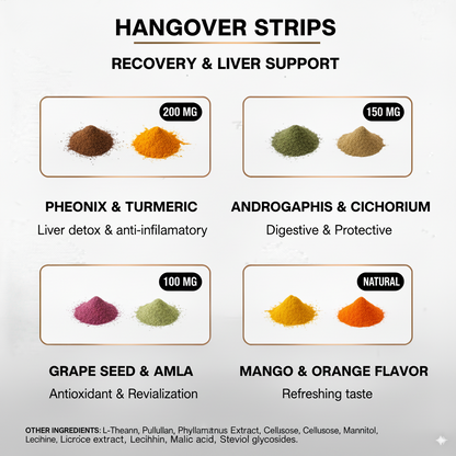 Hangover Strips – Fast Recovery, Wellness & Cognitive Support | Ayurvedic Herbs, Mango-Orange Flavor | 30 Strips | Made in India