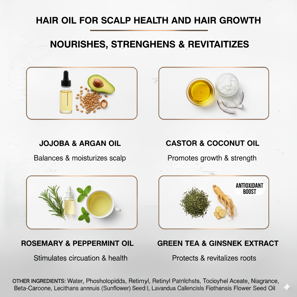 Hair Oil – Promote Scalp Health & Hair Growth in Weeks | Castor, Jasmine & Rosemary Oils with Vitamins | 1 fl oz (30ml) | Made in USA