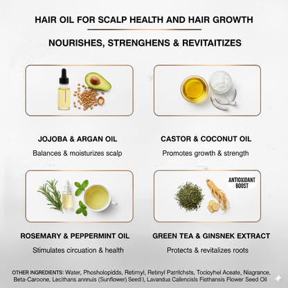 Hair Oil – Promote Scalp Health & Hair Growth in Weeks | Castor, Jasmine & Rosemary Oils with Vitamins | 1 fl oz (30ml) | Made in USA