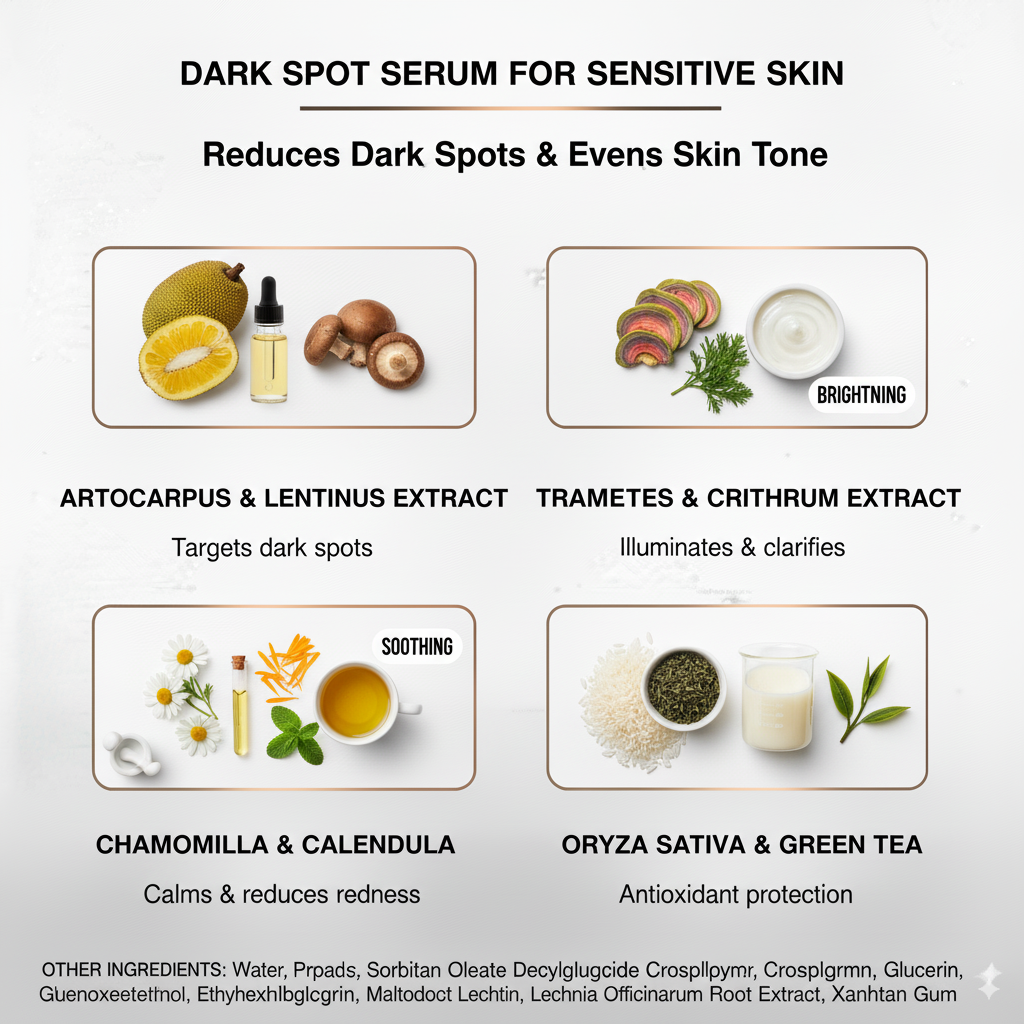 Dark Spot Serum – Brighten & Even Skin Tone for Sensitive Skin | Adaptogenic Mushrooms & Soothing Botanicals | 1 fl oz | Made in USA