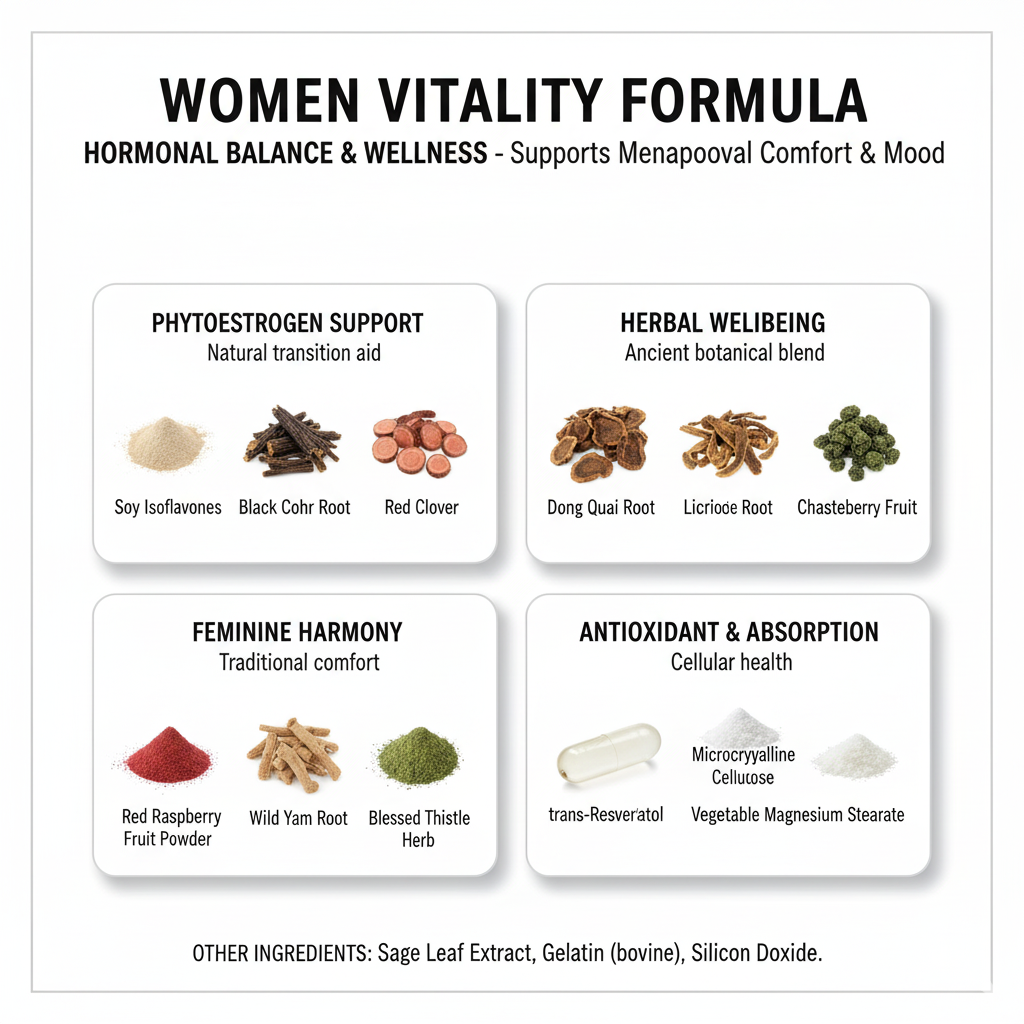 Women's Vitality – Support Hormonal Balance, Reproductive Health & Well-Being | Dong Quai, Red Clover & Black Cohosh | 60 Capsules | Made in USA