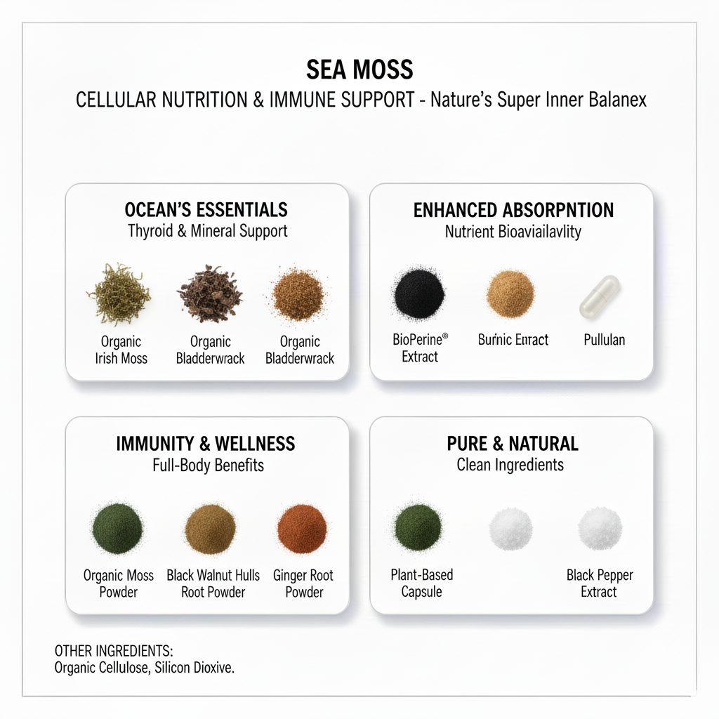 Sea Moss Complex – Irish Moss, Bladderwrack & Burdock | Thyroid, Immunity & Digestive Health Support | 60 Vegan Capsules Made in USA