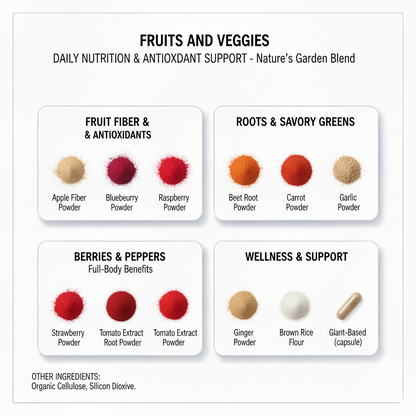Fruits & Veggies Capsules – 11 Superfood Extracts for Digestion, Heart & Cellular Health | Antioxidants & Nutrient Support | 60 Capsules Made in USA