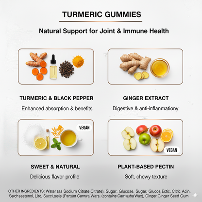 Turmeric Gummies with Curcumin & Black Pepper – Joint, Bone & Skin Support | Anti-Inflammatory & Antioxidant | 60 Gummies Made in USA