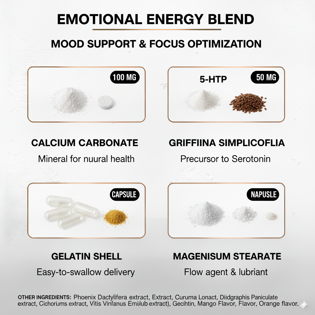 Emotional Energy Blend – Support Mood, Calm & Serotonin Balance | 5-HTP Holistic Formula | 60 Capsules | Made in USA